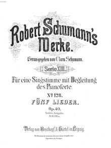 Partition complète, 5 chansons, Op.40, Schumann, Robert