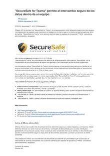 "SecureSafe for Teams" permite el intercambio seguro de los datos dentro de un equipo