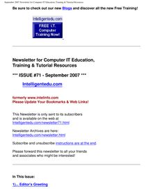 September 2007 Newsletter for Computer IT Education, Training &  Tutorial Resources