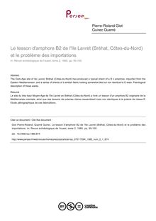 Le tesson d amphore B2 de l Ile Lavret (Bréhat, Côtes-du-Nord) et le problème des importations - article ; n°1 ; vol.2, pg 95-100