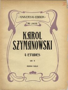 Partition couverture couleur, 4 Etudes, Op.4, Szymanowski, Karol