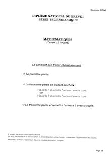 Mathématiques 2006 Brevet (filière technologique)
