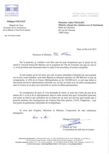 La lettre de Philippe Folliot au ministre chargé des relations avec le Parlement 