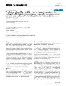 Predictive value of IL-6 and IL-10 serum levels in anastomotic leakage in elderly patients undergoing surgery for colorectal cancer