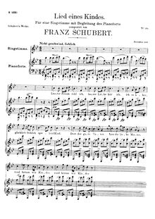 Partition voix + partition de piano, Lied eines Kindes (fragment), D.596