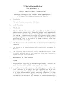 Terms of Reference for the Audit Committee