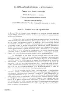 Français 2001 Scientifique Baccalauréat général