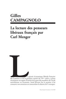La lecture des penseurs libéraux français par Carl Menger - article ; n°4 ; vol.22, pg 139-198