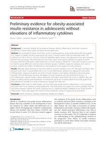 Preliminary evidence for obesity-associated insulin resistance in adolescents without elevations of inflammatory cytokines