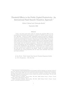 Threshold E ects in the Public Capital Productivity: An International Panel Smooth Transition Approach
