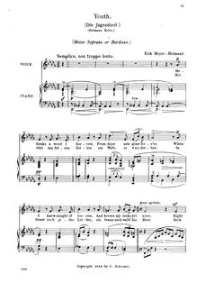 Partition , Die Jugendzeit (D♭ major), Drei chansons, Meyer-Helmund, Erik