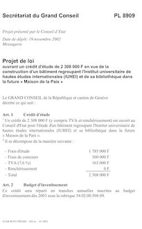 PL 8909 - ouvrant un crédit d étude de 2 308 000F en vue de la  construction d un bâtiment regroupant