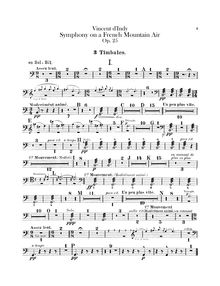 Partition timbales, basse tambour, Triangle, cymbales, Symphonie sur un Chant Montagnard Français, Op.25