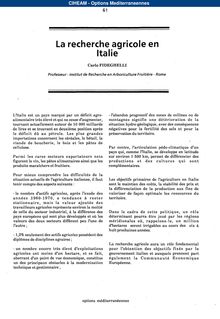La recherche agricole en Italie