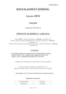 Baccalauréat LV2 Italien 2016 - Séries générales