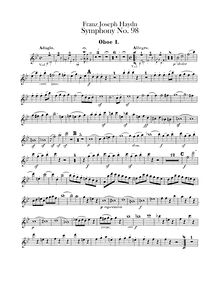 Partition hautbois 1, 2, Symphony No.98 en B♭ major, Sinfonia No.98