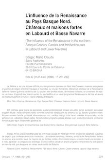 L influence de la Renaissance au Pays Basque Nord. Châteaux et ...