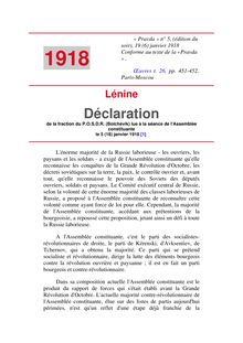 Déclaration de la fraction du P.O.S.D.R. (Bolchévik) lue à la séance de l Assemblée constituante le 5 (18) janvier 1918