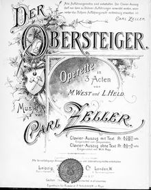 Partition complète, Der Obersteiger, Operette in drei Akten, Zeller, Carl