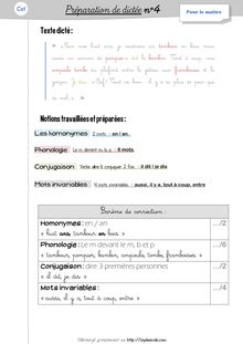 Orthographe / Grammaire / Vocabulaire CE1 – Préparations de dictées et leçons - Préparations de dictées n°4