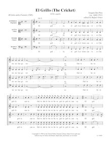 Partition complète, El Grillo, F major / D minor, Josquin Desprez