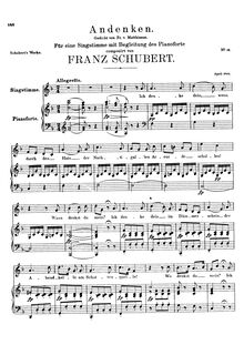 Partition complète, Andenken, D.99, Remembrance, F major, Schubert, Franz