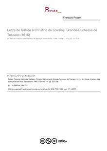 Lettre de Galilée à Christine de Lorraine, Grande-Duchesse de Toscane (1615) - article ; n°4 ; vol.17, pg 331-338