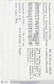 Partition complète, Ouverture en D minor, GWV 428, D minor, Graupner, Christoph