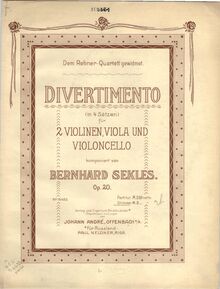 Partition couverture couleur, Divertimento, Divertimento (im 4 Sätzen) für 2 Violinen, viola und violoncello