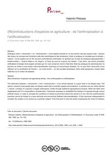 (Ré)introductions d espèces et agriculture : de l anthropisation à l artificialisation - article ; n°1 ; vol.208, pg 101-104