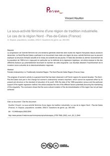 La sous-activité féminine d une région de tradition industrielle. Le cas de la région Nord - Pas-de-Calais (France) - article ; n°3 ; vol.20, pg 283-293