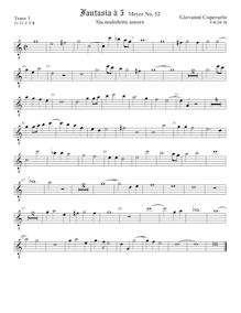 Partition ténor viole de gambe 1, octave aigu clef, Fantasia pour 5 violes de gambe, RC 51