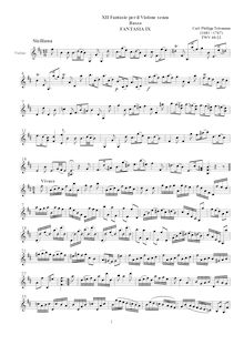 Partition Fantasia No.9, 12 fantaisies pour violon without basse, TWV 40:14-25