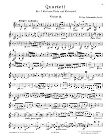 Partition violon 2, corde quatuor No.1, Op.117, String Quartet No.1 in D Minor, Op.117