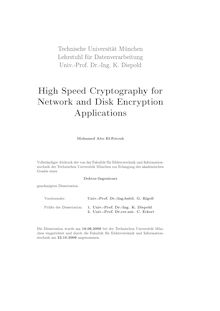 High speed cryptography for network and disk encryption applications [Elektronische Ressource] / Mohamed Abo El-Fotouh