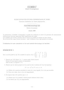 Mathématiques 1999 Classe Prepa HEC (ECE) EDHEC Lille