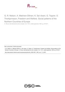 G. R. Nelson, A. Makinen-Ollinen, K. Sal vbsen, G. Tegner, S. Thorbjornsson, Freedom and Welfare. Social patterns of the Northern Countries of Europe - note biblio ; n°3 ; vol.7, pg 670-671