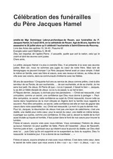 Funérailles Père Jacques Hamel - discours discours de l'Archevêque de Rouen