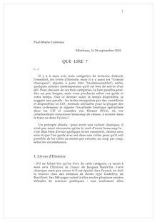 Fiche de lecture rédigée en 2010 par Paul-Marie Coûteaux à la demande de l élève Marine Le Pen.