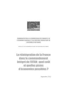 La réintégration de la France dans le commandement intégré de l OTAN : quel coût et quelles pistes d économies possibles ?
