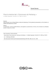 Para la historia del « Cancionero de Herberay »  - article ; n°1 ; vol.84, pg 189-191