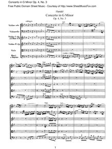 Partition Concerto No.3 en G minor, HWV 291, 6 orgue Concertos, HWV 289-294 (Op.4) par George Frideric Handel