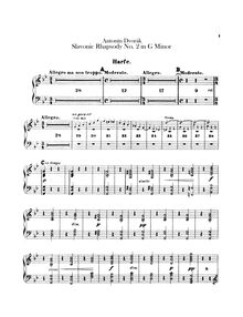 Partition harpe, Slavonic Rhapsodies, Slovanské rapsodie, Dvořák, Antonín