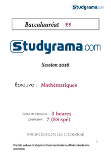 Corrige BACES Mathématiques specialité 2016