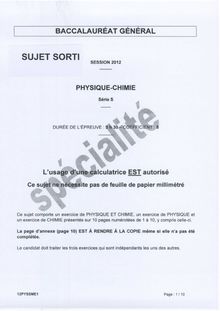 Sujet du bac serie S 2012: Physique chimie épreuve de spécialité