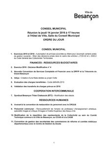 Ordre du jour conseil municipal Besançon 14/01/2016