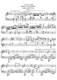 Partition complète, Home Sweet Home, Op.51, Home Sweet Home - Caprice After Bishop par Louis Moreau Gottschalk