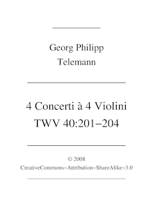 Partition complète, 4 concerts pour 4 violons, TWV 40:201-204, Telemann, Georg Philipp