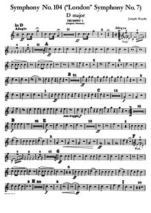 Partition trompette 1 en D, Symphony No. 104, London/Salomon, D Major