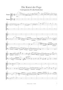 Partition ténor- et basse enregistrement , pour Art of pour Fugue par Johann Sebastian Bach
